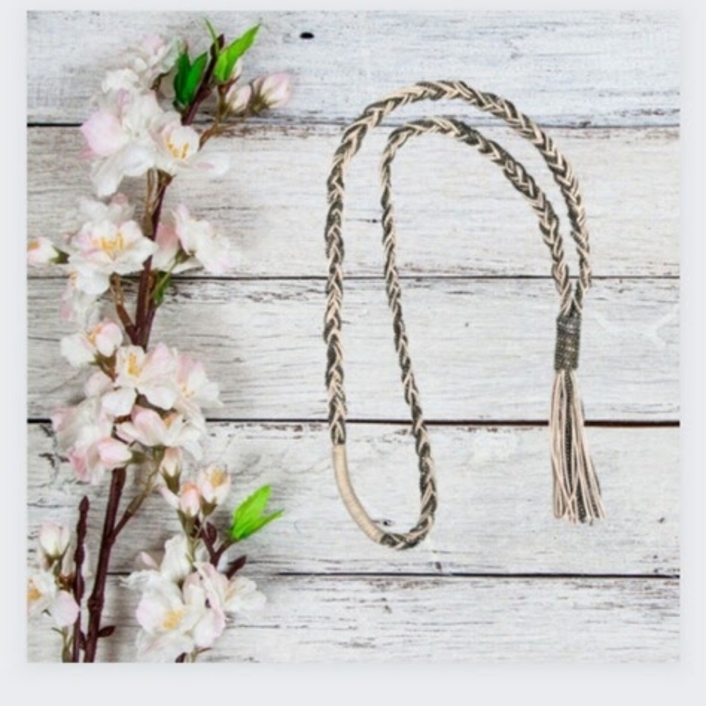 LOFT Braided long necklace sparkle Holidays box chain links cording tassel